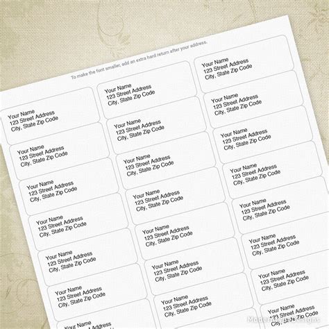 Return Address Labels Template