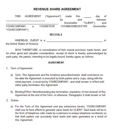 Revenue Sharing Contract Template
