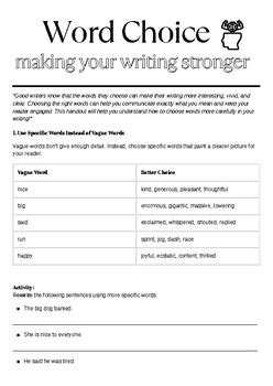 Revision For Precise Word Choice Worksheet Middle School Printable