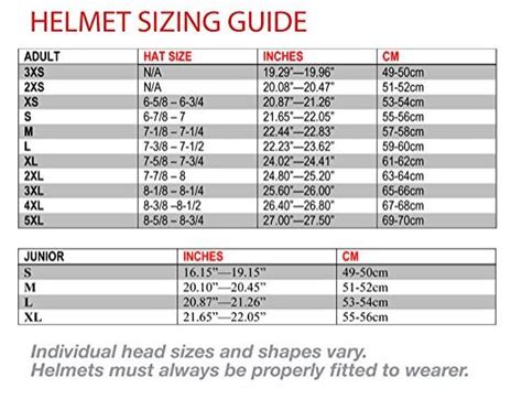 Revzilla Helmet Size Chart