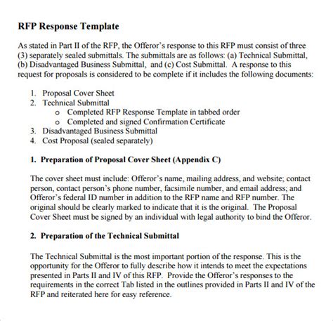 Rfp Proposal Response Template