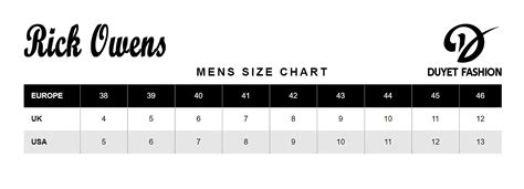 Rick Owens Size Chart Shoes