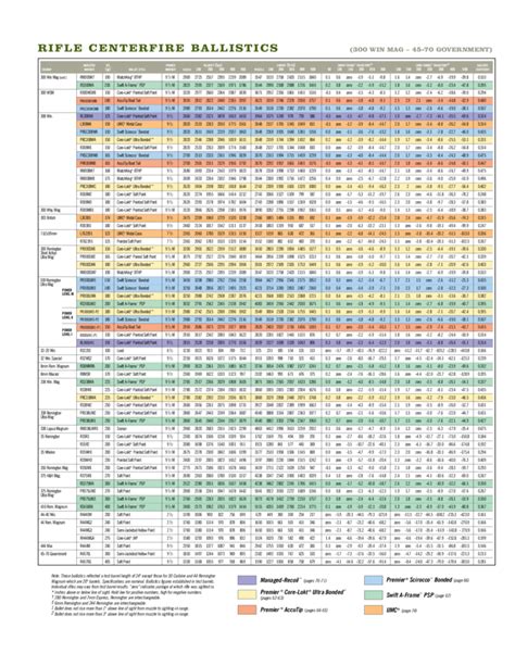 Rifle Ballistic Chart