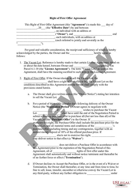 Right Of First Offer Template