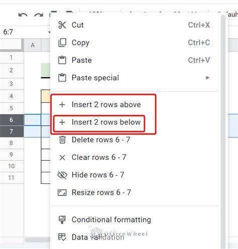 Right click on selected rows in Google Sheets