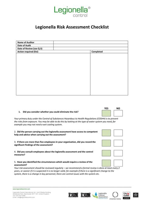 Risk Assessment Legionella Template