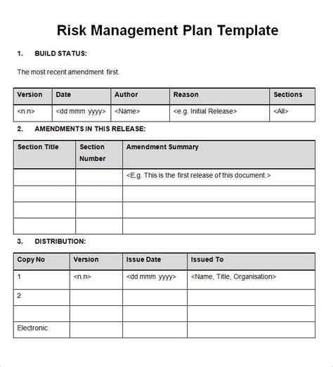Risk Control Plan Template
