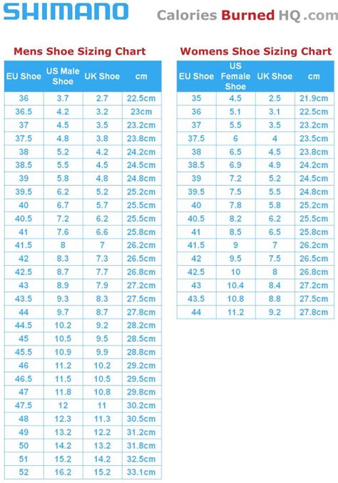 Road Cycling Shoe Size Chart