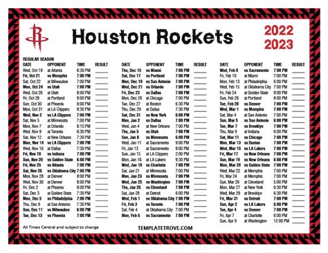 Rockets Printable Schedule