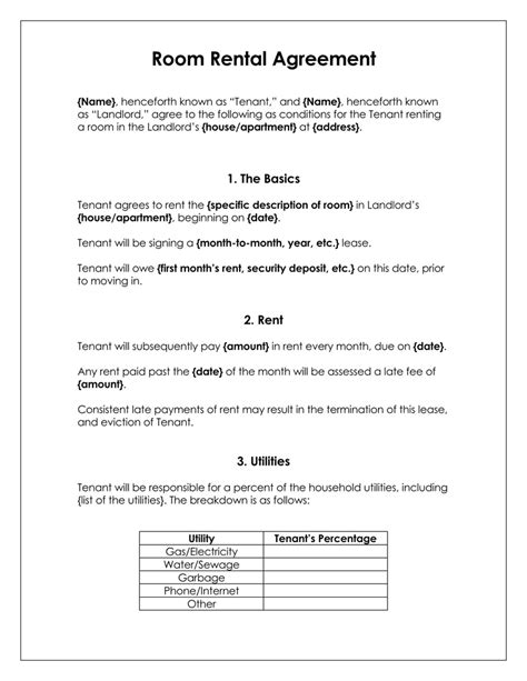 Room For Rent Contract Template