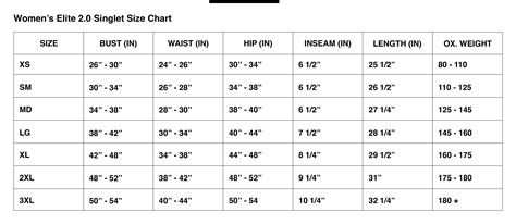 Rudis Size Chart