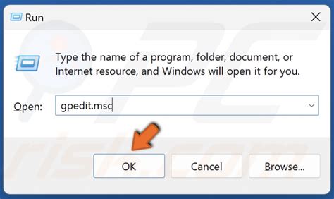Run dialog box with gpedit.msc