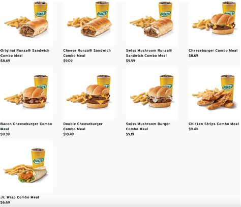 Runza Printable Menu With Prices