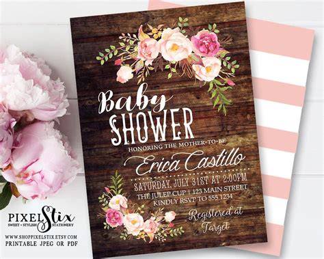 Rustic Floral Baby Shower Invitation