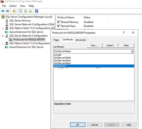 SQL Server Configuration Manager Certificates