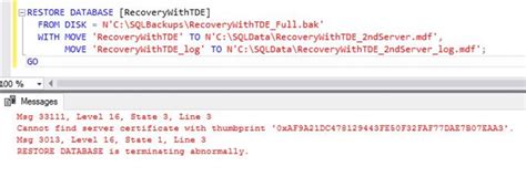 SQL Server TDE Restore Failure