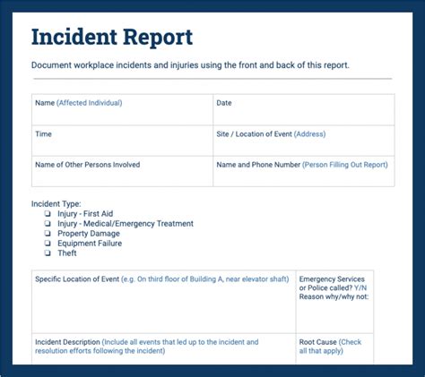 Safety Incident Report Template