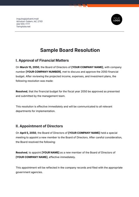 Sample Board Resolutions Templates