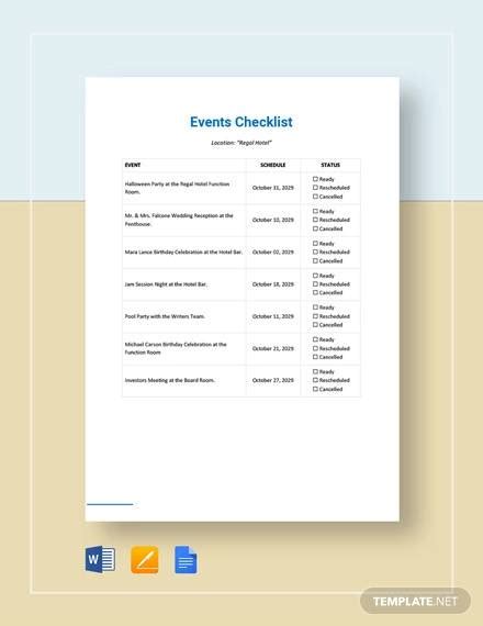 Sample Event Checklist Template