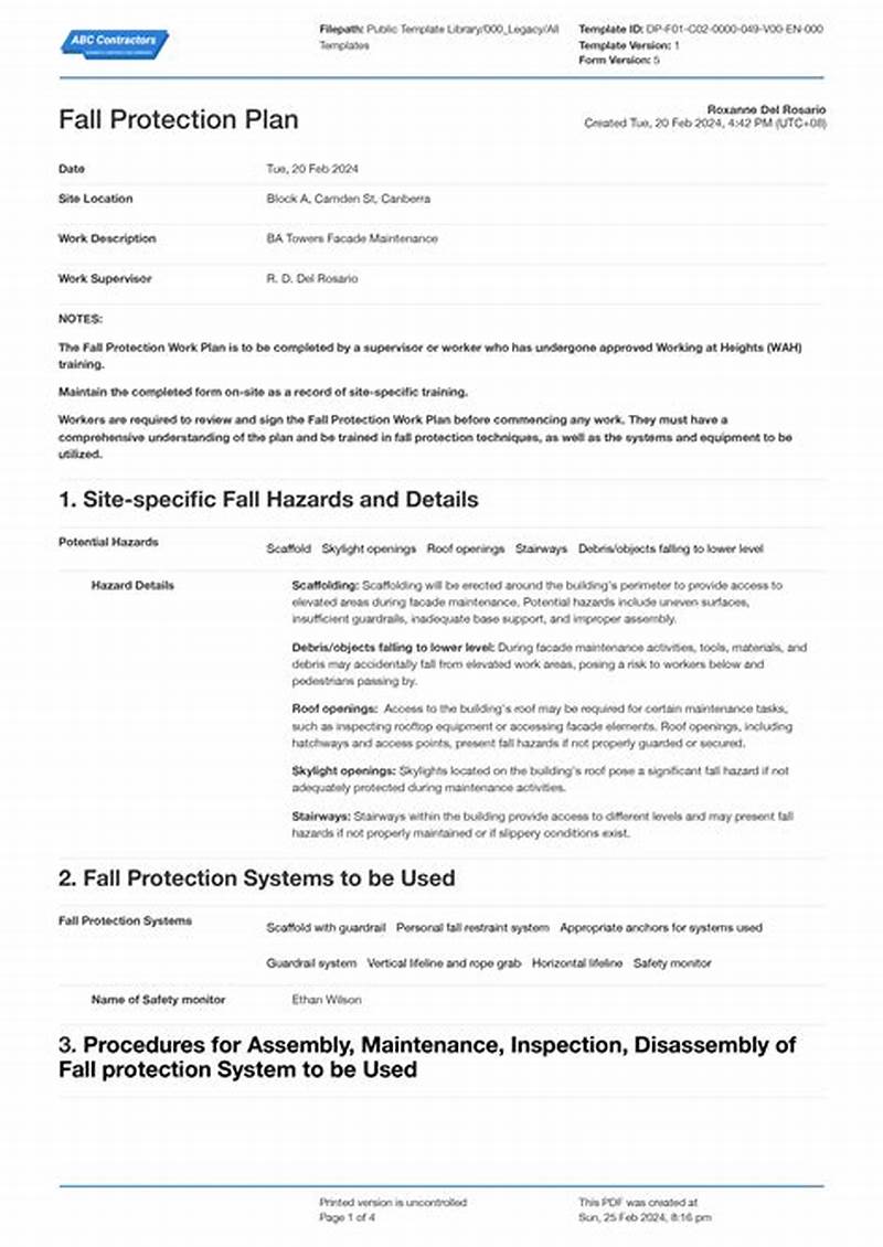 Sample Fall Protection Plan Template