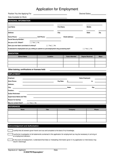 Sample Job Application Form Template