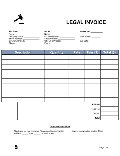 Sample Legal Invoice Template
