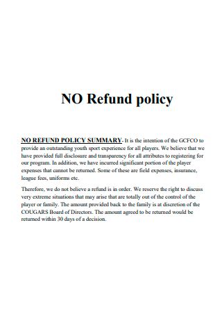 Sample No Refund Policy Template