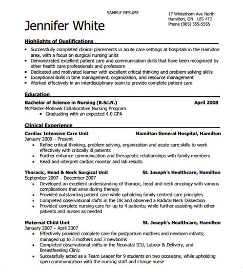 Sample Nursing Resume Template