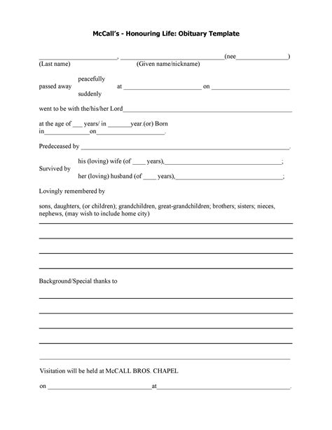 Sample Obituary Template