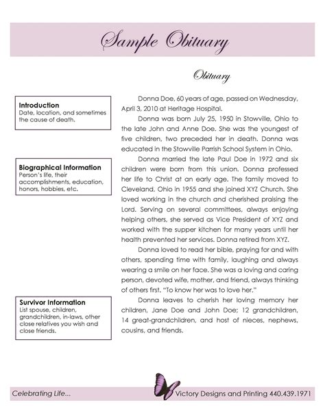Sample Obituary Templates