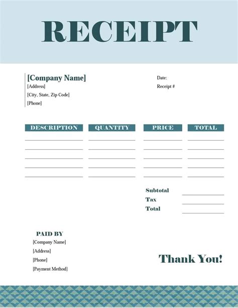 Sample Receipt Template Word