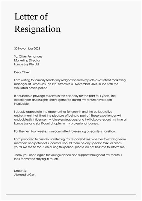 Sample Resignation Letter Template