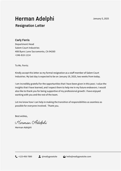 Sample Resignation Letter Templates Free