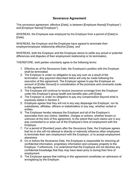 Sample Severance Agreement Template