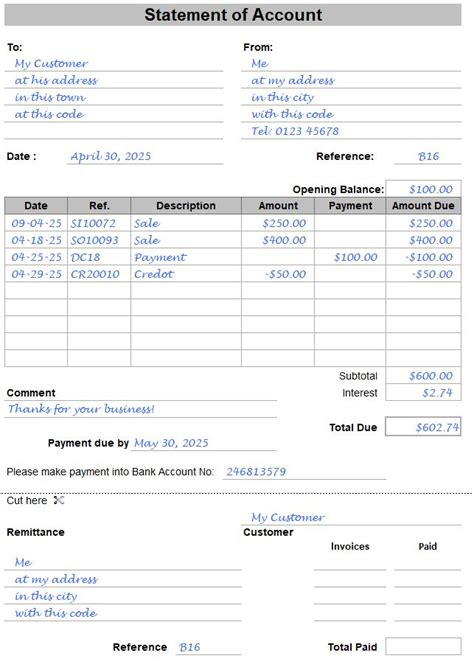 Sample Statement Of Account Template