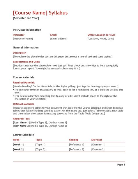 Sample Syllabus Template