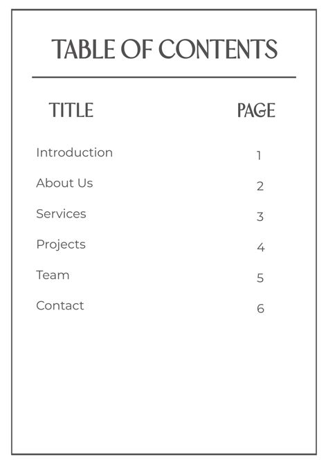 Sample Table Of Contents Template