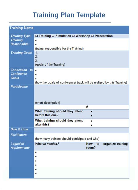Sample Training Plan Template