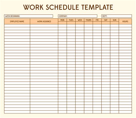 Sample Work Schedule Template
