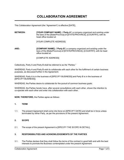 Sample collaboration agreement document