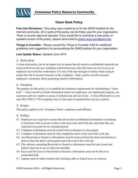 Sans Institute Policy Templates