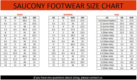 Saucony Kids Size Chart