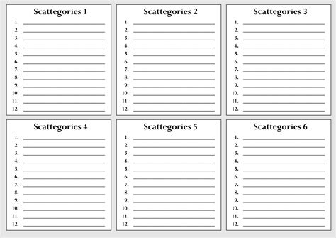 Scattergories Printable Sheets