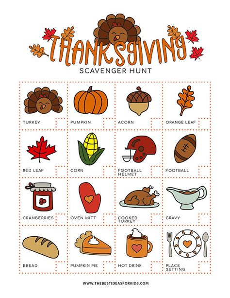 Scavenger Hunt For Thanksgiving Printables