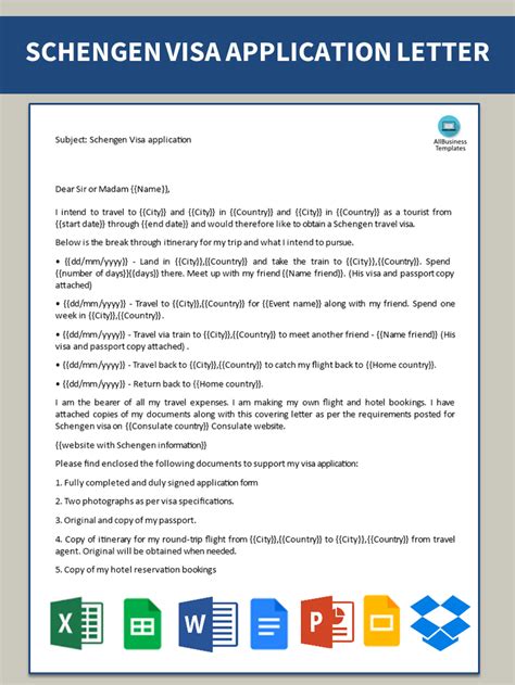 Schengen visa application letter