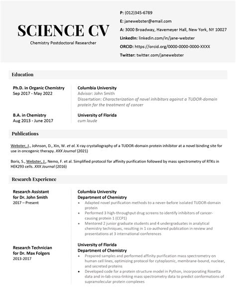 Science Cv Template