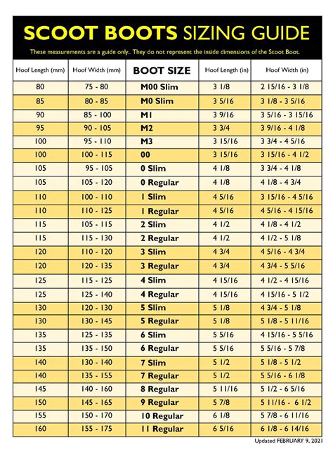 Scoot Boot Sizing Chart