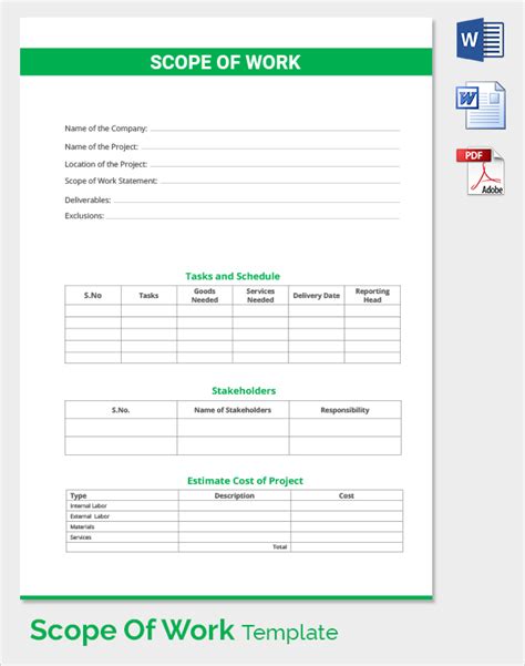 Scope Of Work Document Template