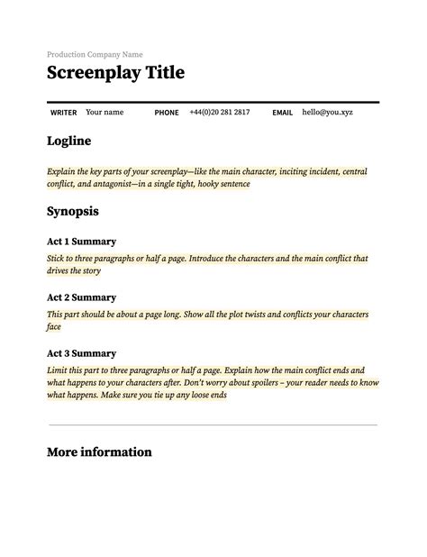 Screenplay Synopsis Template