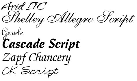 Script Type Font Examples